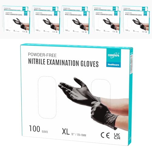 EUROPAPA® 1000x Nitrilhandschuhe Einweghandschuhe puderfrei Untersuchungshandschuhe EN455 EN374 latexfrei Einmalhandschuhe Handschuhe in Gr. S, M, L & XL verfügbar (Schwarz, XL) von EUROPAPA