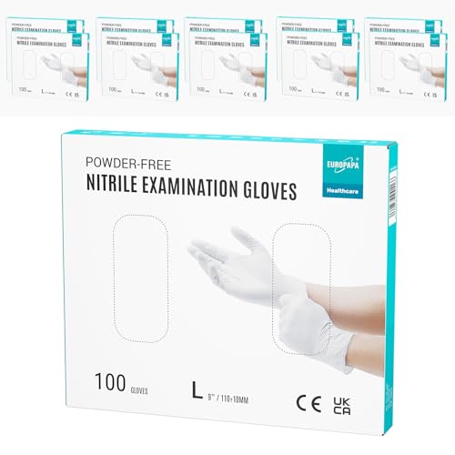EUROPAPA® 1000x Nitrilhandschuhe Einweghandschuhe puderfrei Untersuchungshandschuhe EN455 EN374 latexfrei Einmalhandschuhe Handschuhe in Gr. S, M, L & XL verfügbar (Weiß, L) von EUROPAPA