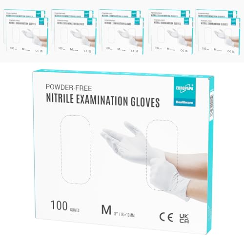 EUROPAPA® 1000x Nitrilhandschuhe Einweghandschuhe puderfrei Untersuchungshandschuhe EN455 EN374 latexfrei Einmalhandschuhe Handschuhe in Gr. S, M, L & XL verfügbar (Weiß, M) von EUROPAPA