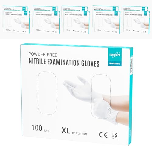 EUROPAPA® 1000x Nitrilhandschuhe Einweghandschuhe puderfrei Untersuchungshandschuhe EN455 EN374 latexfrei Einmalhandschuhe Handschuhe in Gr. S, M, L & XL verfügbar (Weiß, XL) von EUROPAPA