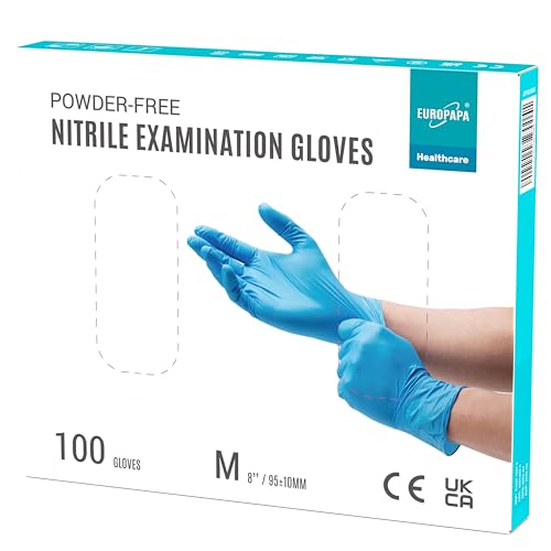 EUROPAPA® 100x Nitrilhandschuhe Box Einweghandschuhe, Einmalhandschuhe, Untersuchungshandschuhe, Nitril Handschuhe, puderfrei, ohne Latex, unsteril, latexfrei, disposible gloves (M, Blau) von EUROPAPA