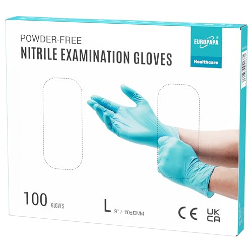 EUROPAPA® 100x Nitrilhandschuhe Einweghandschuhe Einmalhandschuhe Untersuchungshandschuhe Nitril Handschuhe puderfrei ohne Latex unsteril latexfrei disposible gloves (L, Hellblau) von EUROPAPA