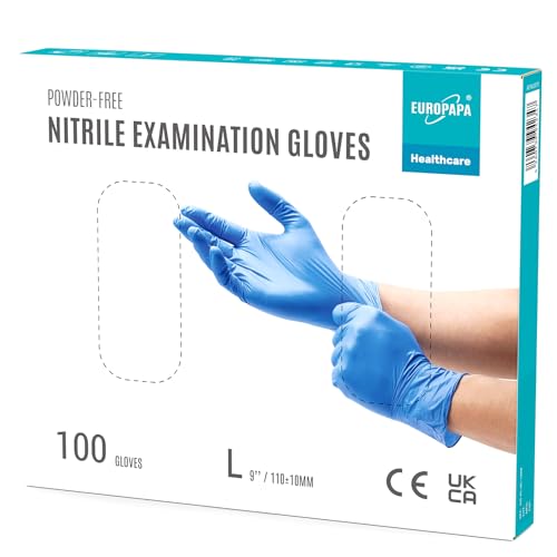 EUROPAPA® 100x Nitrilhandschuhe Einweghandschuhe Einmalhandschuhe Untersuchungshandschuhe Nitril Handschuhe puderfrei ohne Latex unsteril latexfrei disposible gloves (L, Ocean Blau) von EUROPAPA