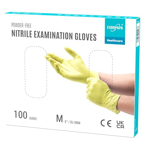 EUROPAPA® 100x Nitrilhandschuhe Einweghandschuhe Einmalhandschuhe Untersuchungshandschuhe Nitril Handschuhe puderfrei ohne Latex unsteril latexfrei disposible gloves (M, Gelb) von EUROPAPA