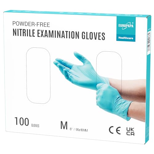 EUROPAPA® 100x Nitrilhandschuhe Einweghandschuhe Einmalhandschuhe Untersuchungshandschuhe Nitril Handschuhe puderfrei ohne Latex unsteril latexfrei disposible gloves (M, Hellblau) von EUROPAPA