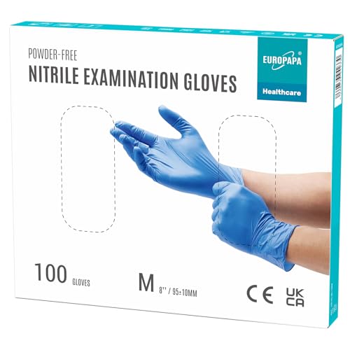 EUROPAPA® 100x Nitrilhandschuhe Einweghandschuhe Einmalhandschuhe Untersuchungshandschuhe Nitril Handschuhe puderfrei ohne Latex unsteril latexfrei disposible gloves (M, Ocean Blau) von EUROPAPA