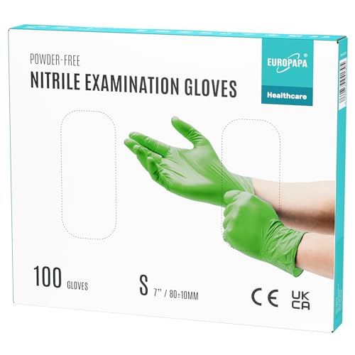 EUROPAPA® 100x Nitrilhandschuhe Einweghandschuhe Einmalhandschuhe Untersuchungshandschuhe Nitril Handschuhe puderfrei ohne Latex unsteril latexfrei disposible gloves (S, Grün) von EUROPAPA