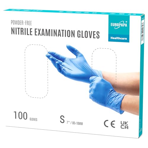 EUROPAPA® 100x Nitrilhandschuhe Einweghandschuhe Einmalhandschuhe Untersuchungshandschuhe Nitril Handschuhe puderfrei ohne Latex unsteril latexfrei disposible gloves (S, Ocean Blau) von EUROPAPA