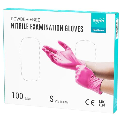EUROPAPA® 100x Nitrilhandschuhe Einweghandschuhe Einmalhandschuhe Untersuchungshandschuhe Nitril Handschuhe puderfrei ohne Latex unsteril latexfrei disposible gloves (S, Rosenrot) von EUROPAPA