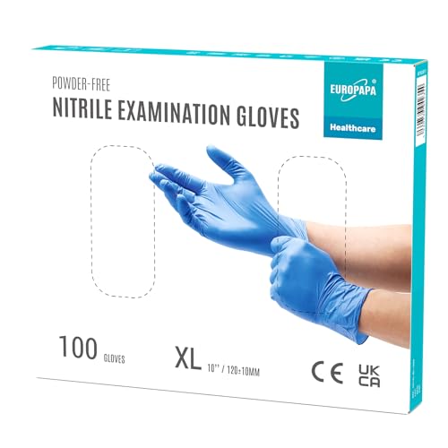 EUROPAPA® 100x Nitrilhandschuhe Einweghandschuhe Einmalhandschuhe Untersuchungshandschuhe Nitril Handschuhe puderfrei ohne Latex unsteril latexfrei disposible gloves (XL, Ocean Blau) von EUROPAPA