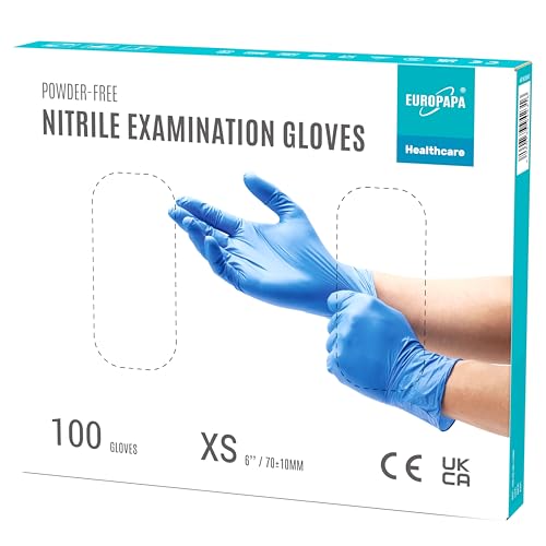 EUROPAPA® 100x Nitrilhandschuhe Einweghandschuhe Einmalhandschuhe Untersuchungshandschuhe Nitril Handschuhe puderfrei ohne Latex unsteril latexfrei disposible gloves (XS, Ocean Blau) von EUROPAPA