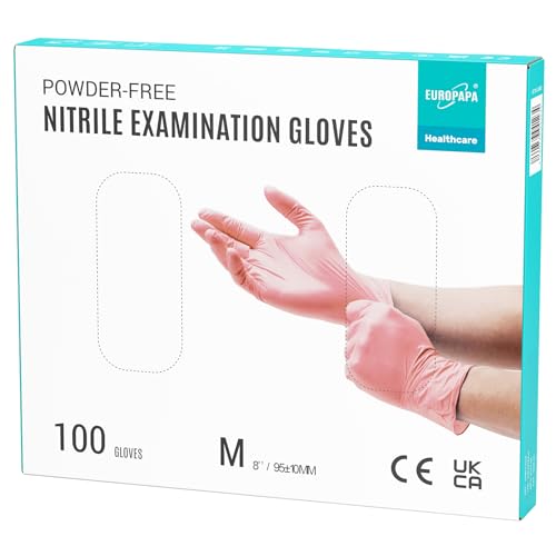 EUROPAPA® 100x Nitrilhandschuhe Pink Box Einweghandschuhe Einmalhandschuhe Untersuchungshandschuhe Nitril Handschuhe puderfrei ohne Latex unsteril latexfrei disposible gloves von EUROPAPA