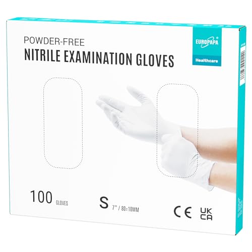 EUROPAPA® 100x Nitrilhandschuhe Weiss Box Einweghandschuhe Einmalhandschuhe Untersuchungshandschuhe Nitril Handschuhe puderfrei ohne Latex unsteril latexfrei disposible gloves von EUROPAPA