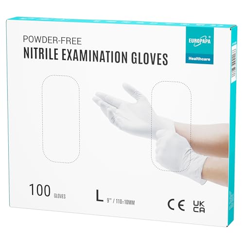EUROPAPA® 100x Nitrilhandschuhe Weiss Box Einweghandschuhe Einmalhandschuhe Untersuchungshandschuhe Nitril Handschuhe puderfrei ohne Latex unsteril latexfrei disposible gloves von EUROPAPA