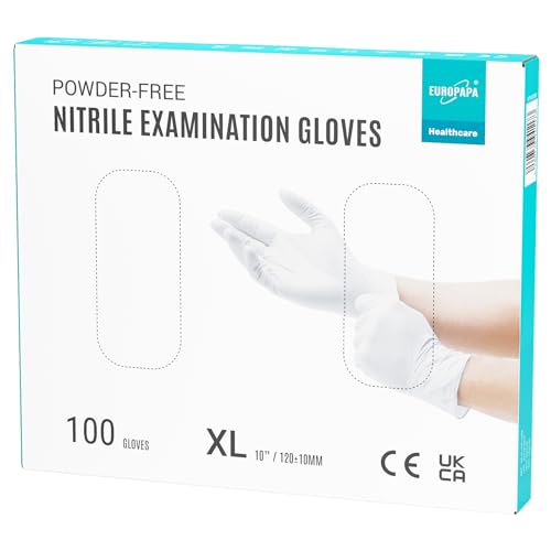 EUROPAPA® 100x Nitrilhandschuhe Weiss Box Einweghandschuhe Einmalhandschuhe Untersuchungshandschuhe Nitril Handschuhe puderfrei ohne Latex unsteril latexfrei disposible gloves von EUROPAPA