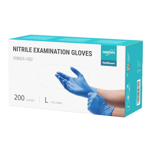 EUROPAPA® 200x Einweghandschuhe Nitrilhandschuhe puderfrei Untersuchungshandschuhe EN455 EN374 latexfrei Einmalhandschuhe Handschuhe in Gr. S, M, L & XL verfügbar (L, Ocean Blau) von EUROPAPA