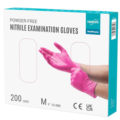 EUROPAPA® 200x Einweghandschuhe Nitrilhandschuhe puderfrei Untersuchungshandschuhe EN455 EN374 latexfrei Einmalhandschuhe Handschuhe in Gr. S, M, L & XL verfügbar (M, Rosa) von EUROPAPA