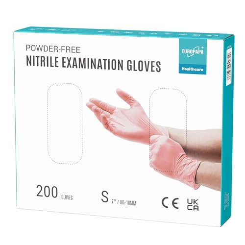 EUROPAPA® 200x Einweghandschuhe Nitrilhandschuhe puderfrei Untersuchungshandschuhe EN455 EN374 latexfrei Einmalhandschuhe Handschuhe in Gr. S, M, L & XL verfügbar (S, Pink) von EUROPAPA