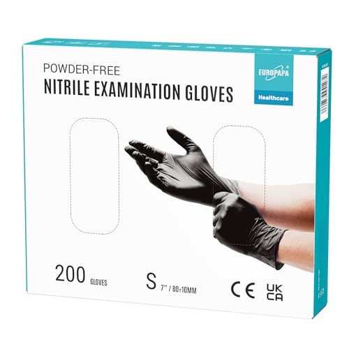 EUROPAPA® 200x Einweghandschuhe Nitrilhandschuhe puderfrei Untersuchungshandschuhe EN455 EN374 latexfrei Einmalhandschuhe Handschuhe in Gr. S, M, L & XL verfügbar (S, Schwarz) von EUROPAPA