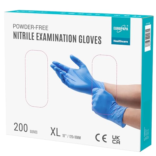 EUROPAPA® 200x Einweghandschuhe Nitrilhandschuhe puderfrei Untersuchungshandschuhe EN455 EN374 latexfrei Einmalhandschuhe Handschuhe in Gr. S, M, L & XL verfügbar (XL, Ocean Blau) von EUROPAPA