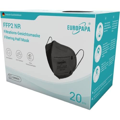 EUROPAPA® 200x FFP2 Schwarz Masken Atemschutzmaske 5-Lagen Staubschutzmasken hygienisch einzelverpackt Stelle zertifiziert EN149 Mundschutzmaske EU2016/425 von EUROPAPA