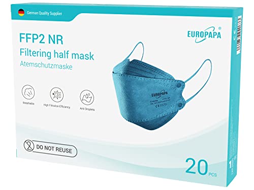 EUROPAPA® 20x FFP2 Fisch-Form Blau Masken Atemschutzmaske 5-Lagen Staubschutzmasken hygienisch einzelverpackt Stelle zertifiziert EN149 Mundschutzmaske EU2016/425 von EUROPAPA