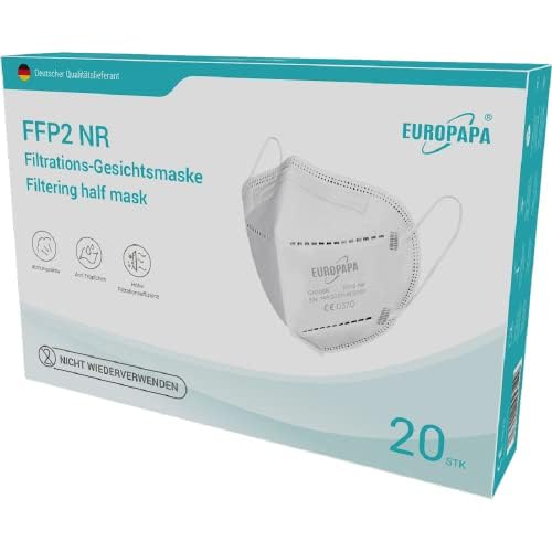 EUROPAPA® FFP2 Weiss Maske 5-Lagen Mundschutzmaske Stelle zertifiziert Atemschutzmasken hygienische Einzelverpackung EU 2016/425 (20 Stück x 2) von EUROPAPA