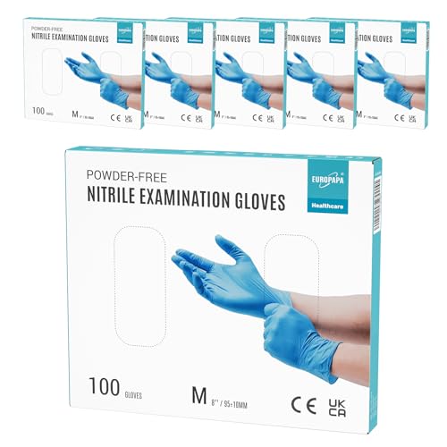 EUROPAPA® 500x Einweghandschuhe Nitrilhandschuhe puderfrei Untersuchungshandschuhe EN455 EN374 latexfrei Einmalhandschuhe Handschuhe in Gr. S, M, L & XL verfügbar (Blau, M) von EUROPAPA