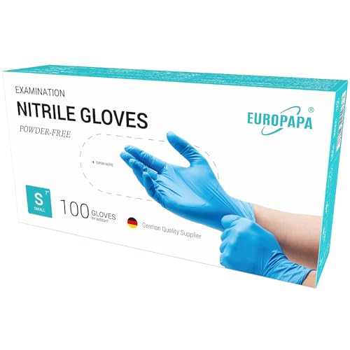 EUROPAPA® 500x Einweghandschuhe Nitrilhandschuhe puderfrei Untersuchungshandschuhe EN455 EN374 latexfrei Einmalhandschuhe Handschuhe in Gr. S, M, L & XL verfügbar (Blau, S) von EUROPAPA