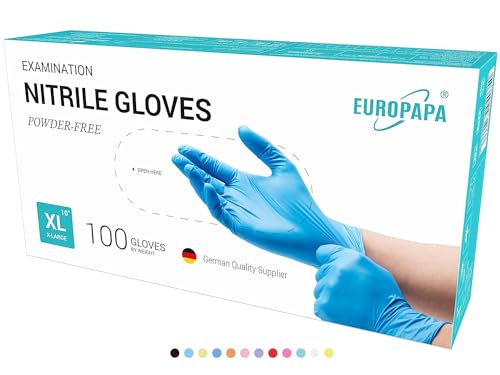 EUROPAPA® 500x Einweghandschuhe Nitrilhandschuhe puderfrei Untersuchungshandschuhe EN455 EN374 latexfrei Einmalhandschuhe Handschuhe in Gr. S, M, L & XL verfügbar (Blau, XL) von EUROPAPA