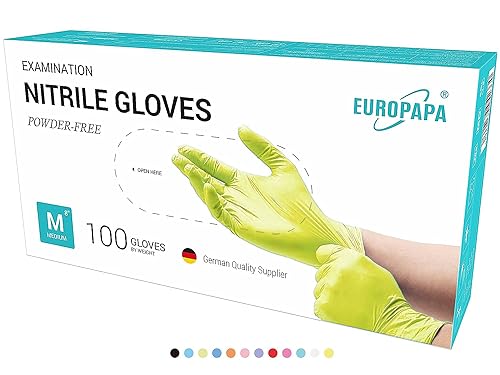 EUROPAPA® 500x Einweghandschuhe Nitrilhandschuhe puderfrei Untersuchungshandschuhe EN455 EN374 latexfrei Einmalhandschuhe Handschuhe in Gr. S, M, L & XL verfügbar (Gelb, M) von EUROPAPA