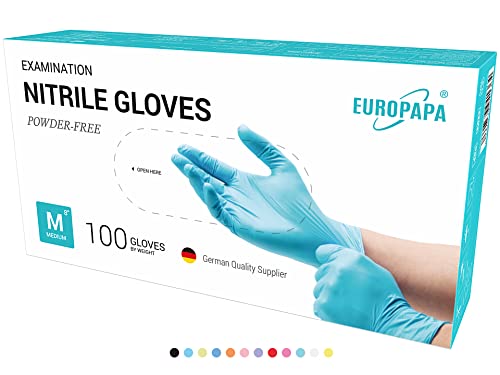 EUROPAPA® 500x Einweghandschuhe Nitrilhandschuhe puderfrei Untersuchungshandschuhe EN455 EN374 latexfrei Einmalhandschuhe Handschuhe in Gr. S, M, L & XL verfügbar (Hellblau, M) von EUROPAPA