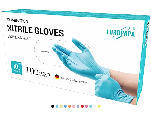 EUROPAPA® 500x Einweghandschuhe Nitrilhandschuhe puderfrei Untersuchungshandschuhe EN455 EN374 latexfrei Einmalhandschuhe Handschuhe in Gr. S, M, L & XL verfügbar (Hellblau, XL) von EUROPAPA