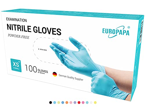 EUROPAPA® 500x Einweghandschuhe Nitrilhandschuhe puderfrei Untersuchungshandschuhe EN455 EN374 latexfrei Einmalhandschuhe Handschuhe in Gr. S, M, L & XL verfügbar (Hellblau, XS) von EUROPAPA