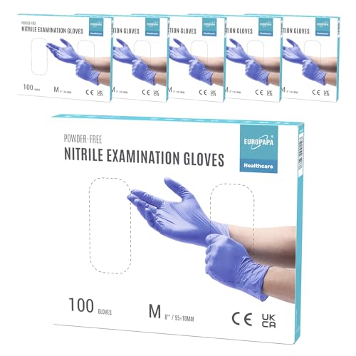EUROPAPA® 500x Einweghandschuhe Nitrilhandschuhe puderfrei Untersuchungshandschuhe EN455 EN374 latexfrei Einmalhandschuhe Handschuhe in Gr. S, M, L & XL verfügbar (Lila, M) von EUROPAPA