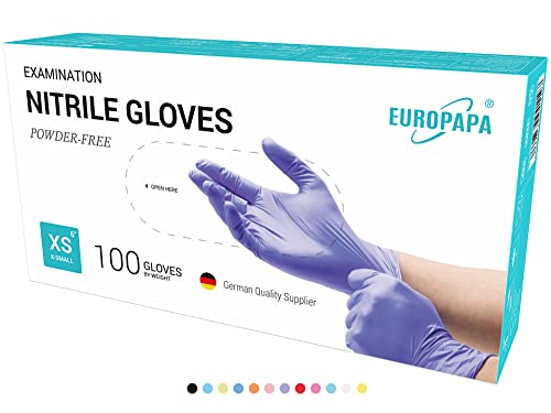 EUROPAPA® 500x Einweghandschuhe Nitrilhandschuhe puderfrei Untersuchungshandschuhe EN455 EN374 latexfrei Einmalhandschuhe Handschuhe in Gr. S, M, L & XL verfügbar (Lila, XS) von EUROPAPA