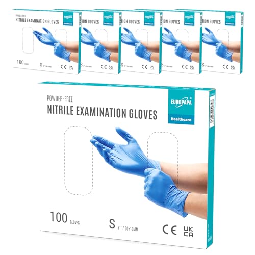 EUROPAPA® 500x Einweghandschuhe Nitrilhandschuhe puderfrei Untersuchungshandschuhe EN455 EN374 latexfrei Einmalhandschuhe Handschuhe in Gr. S, M, L & XL verfügbar (Ocean Blau, S) von EUROPAPA