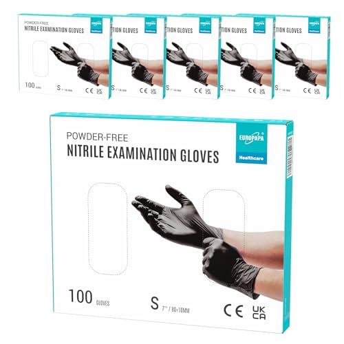 EUROPAPA® 500x Einweghandschuhe Nitrilhandschuhe puderfrei Untersuchungshandschuhe EN455 EN374 latexfrei Einmalhandschuhe Handschuhe in Gr. S, M, L & XL verfügbar (Schwarz, S) von EUROPAPA
