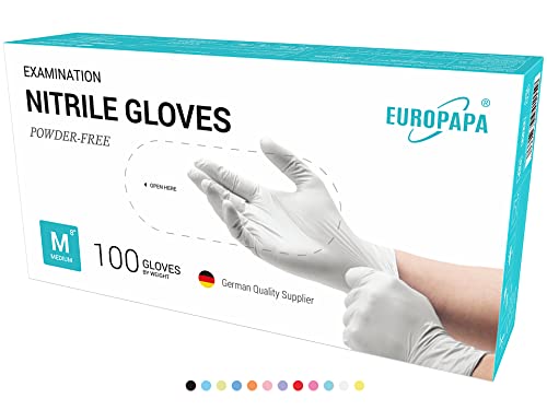EUROPAPA® 500x Einweghandschuhe Nitrilhandschuhe puderfrei Untersuchungshandschuhe EN455 EN374 latexfrei Einmalhandschuhe Handschuhe in Gr. S, M, L & XL verfügbar (Weiß, M) von EUROPAPA