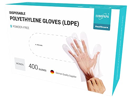 EUROPAPA 400 Stück Vorteilspack LDPE Einweghandschuhe in Box Einmalhandschuhe latexfrei puderfrei Handschuhe in Damen Größe (Damen-400) von EUROPAPA