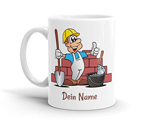 Tasse Personalisiert mit Wunschname Kaffeetasse als Geschenk - Design Maurer Ziegel Bau von EUROPRINT24