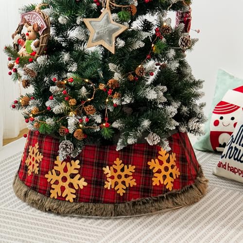 Christbaum Decke Weihnachtsbaum 76 * 25cm，Künstliche Schneeflocke Muster Weihnachtsbaum Teppich, Weihnachitsbaum Dekoration (rot/schwarz) von EUROSAKURA