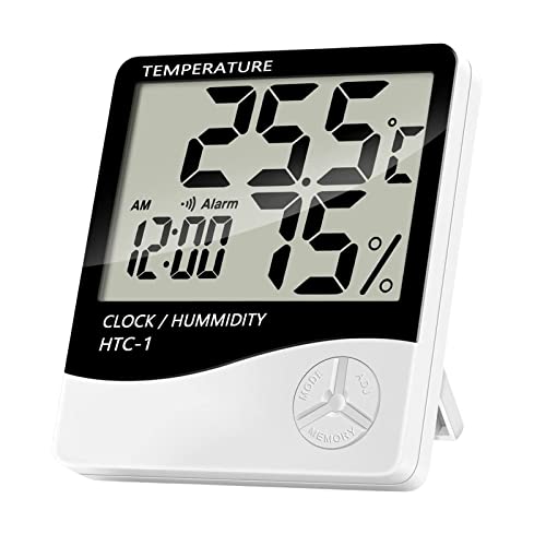 EUROXANTY Digitales Hygrometer- und Thermometer-Gerät mit Uhr | elektronisches Feuchtigkeitsmessgerät mit LCD-Bildschirm | Batteriebetriebenes Feuchtemessgerät zum Innenbereich-Einsatz EUROXANTY Digitales Hygrometer- und Thermometer-Gerät mit Uhr | elektronisches Feuchtigkeitsmessgerät mit LCD-Bildschirm | Batteriebetriebenes Feuchtemessgerät zum Innenbereich-Einsatz von EUROXANTY