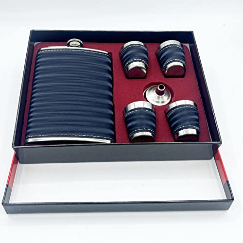 EUROXANTY Flachmann und Zubehör Set,Flachmann aus Aluminium mit 4 Gläsern,Likör mit Trichter,Flachmann für Liköre mit Trichter,Flachmann für Whisky mit Sicherheitsverschluss,Flachmann aus Metall,Blau von EUROXANTY