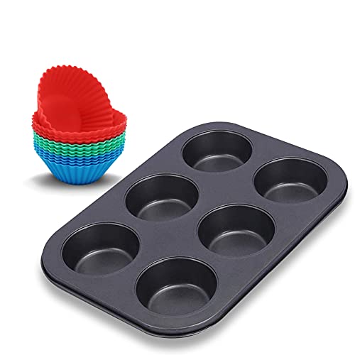 EUROXANTY Muffin-Backformen aus Silikon und Carbonstahl | Set bestehend aus einem Stahl-Muffinbackblech und einzelnen Silikonförmchen | Antihaft-Muffinblech + 6 Silikonförmchen von EUROXANTY