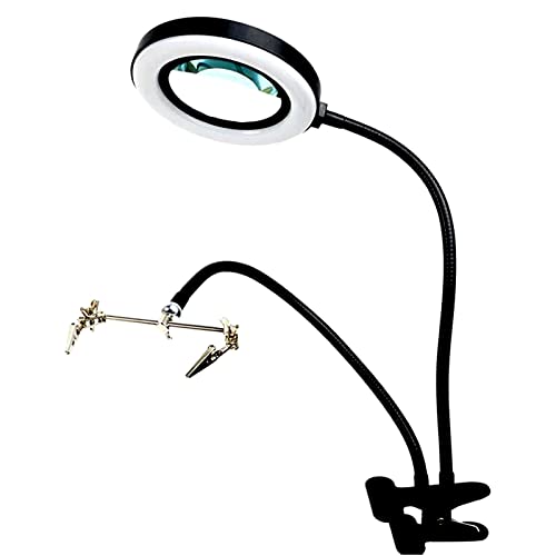 Lupenlampe | Lupe mit dritter Hand und LED-Lichtern | Lupenleuchte mit 8 Intensitätsstufen | Schwanenhals-Arbeitslupe mit einsetzbarer LED-Beleuchtung | EUROXANTY Beleuchtung und Technik von EUROXANTY