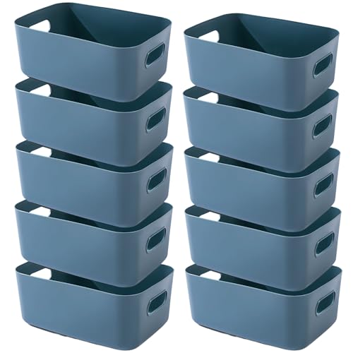 10 Pack Blau Aufbewahrungsbox Kunststoff Aufbewahrungskorb mit Griffen 30×20×12cm,Badezimmer Organizer Küchenschrank Organizer Box Körbe Aufbewahrung Kunststoffbox für Regal (30×20×12cm/10 Pack, Blau) von EURXLQ