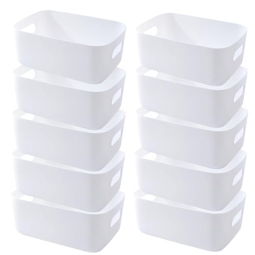 EURXLQ 10 Stück Aufbewahrungsbox Kunststoff Aufbewahrungskorb mit Griffen Eingedicktes Badezimmer Organizer Küchenschrank Körbe Aufbewahrung Kunststoffbox für Badezimmer Küche (Weiß, 25×18×10 cm) von EURXLQ