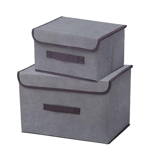 EURXLQ 2 Grau Faltbare Aufbewahrungsbox mit Deckel(26cm/1 Pack+36cm/1 Pack),Leinen Stoff Faltbare Lagerung Bin mit Flip-Top-Deckel & Griffe,Kleidung Decke Box für Haus,Kleiderschrank von EURXLQ