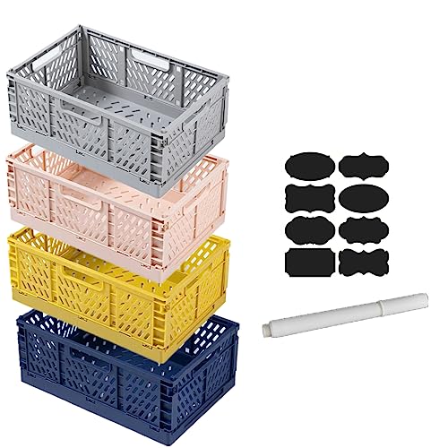 EURXLQ 4 Stück Klappkiste,22×15×8cm Körbe Kunststoff Faltbox,Stapelbehälter Organizer für Faltbare Aufbewahrungskorb,Aufbewahrungsboxen Lagerkisten für Kinderzimmer,Küche,Arbeitszimmer von EURXLQ